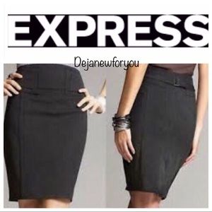 Express Gray High-Waist Buckle-Back Pencil Skirt